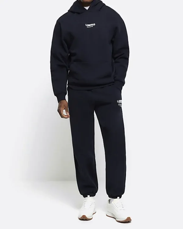 Navy Regular Fit Graphic tracksuit Hoodie