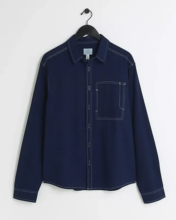 Navy regular fit stitch detail shirt