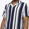 Navy regular fit stripe revere shirt