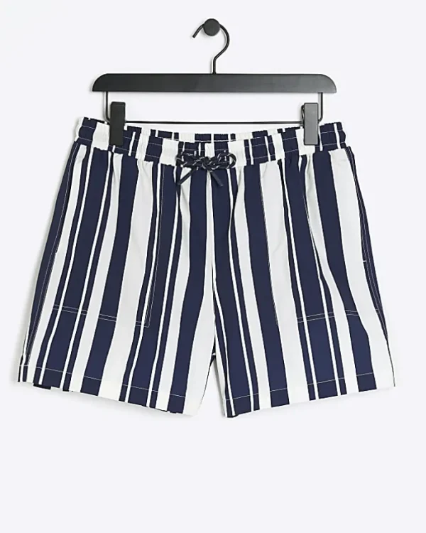 Navy regular fit stripe swim shorts