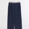 Navy side stripe wide leg trousers