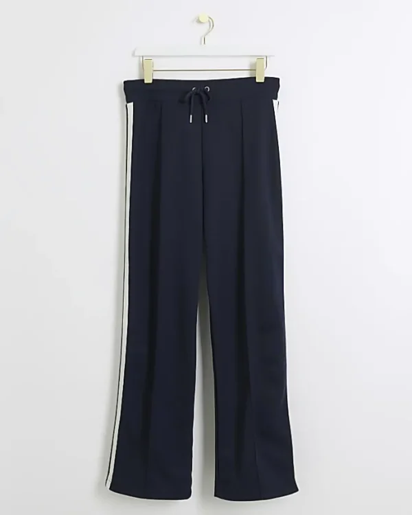 Navy side stripe wide leg joggers