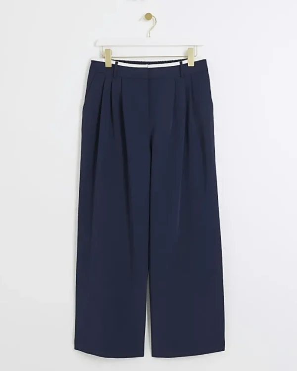 Navy side stripe wide leg trousers