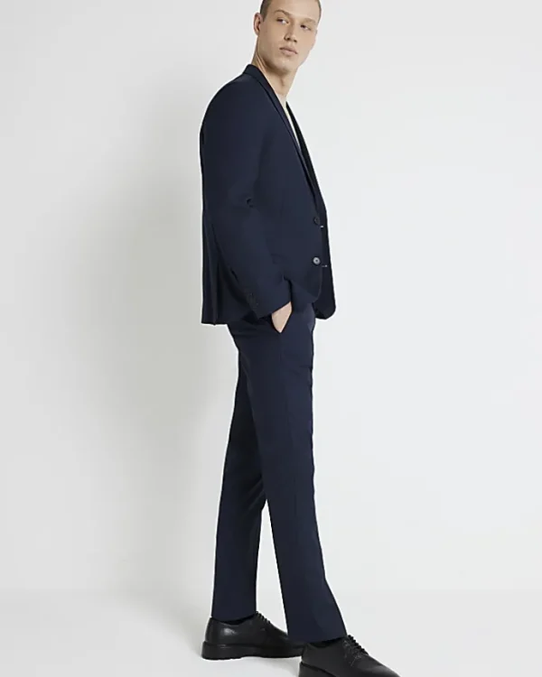 Navy skinny fit twill suit trousers