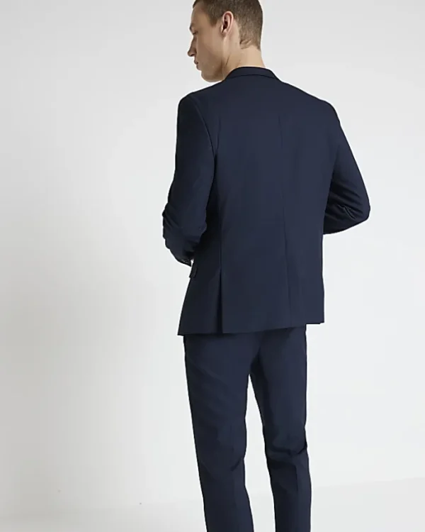 Navy skinny fit twill suit jacket