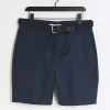 Navy slim fit belted chino shorts