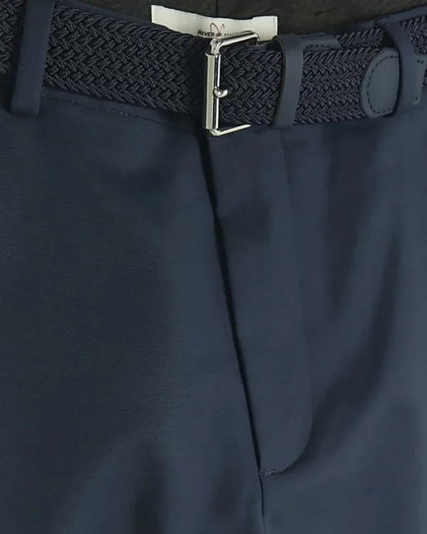 Navy slim fit belted chino shorts