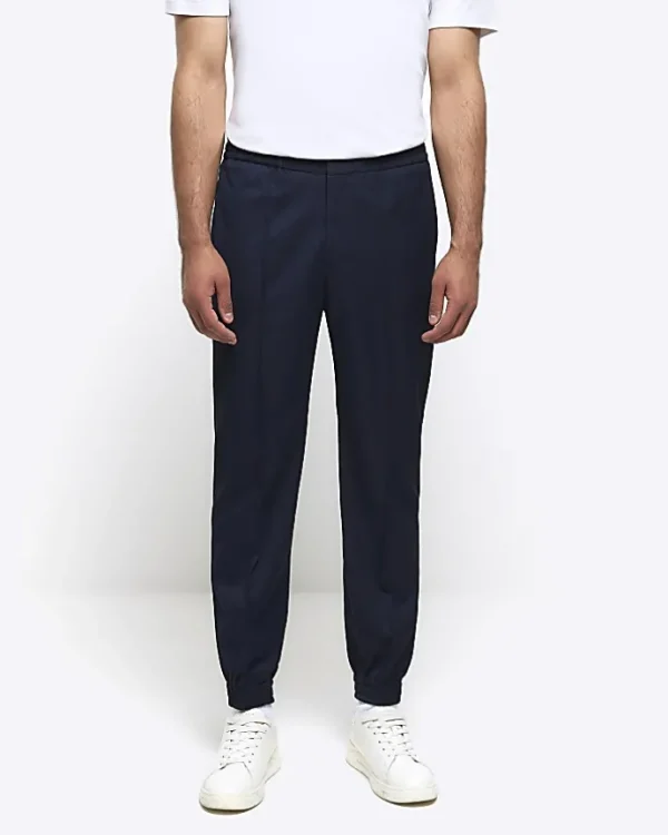 Navy slim fit cuffed smart joggers