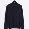 Navy slim fit diagonal half zip jumper