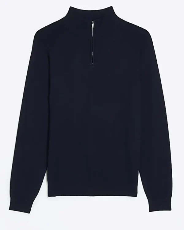 Navy slim fit half zip jumper