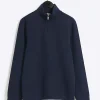 Navy slim fit textured funnel sweatshirt