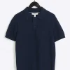 Navy slim fit textured knit polo