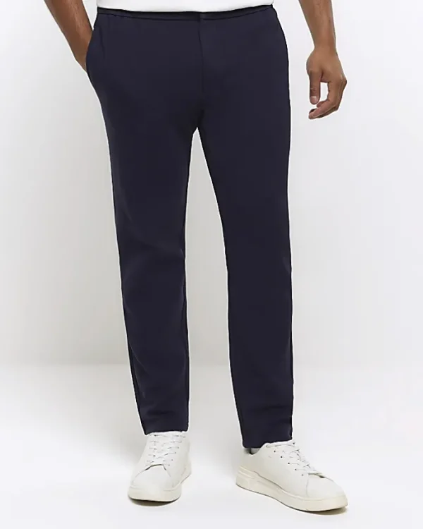 Navy slim fit twill pull on smart joggers