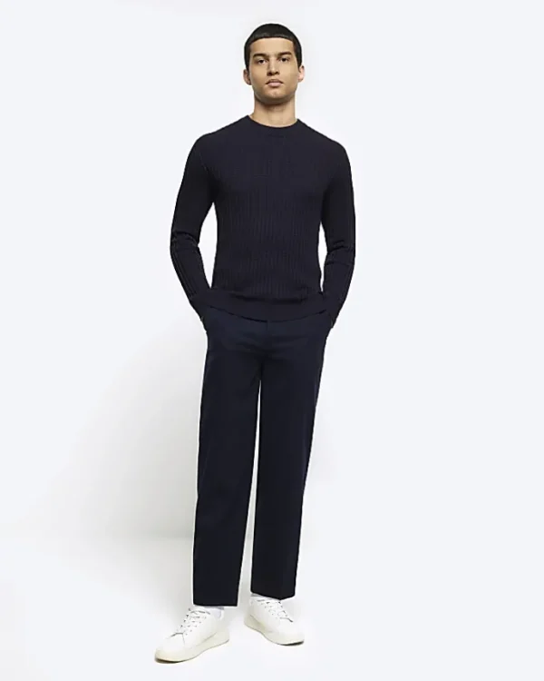 Navy slim fit waffle texture jumper