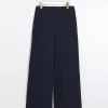 Navy Stitched Wide Leg Trousers