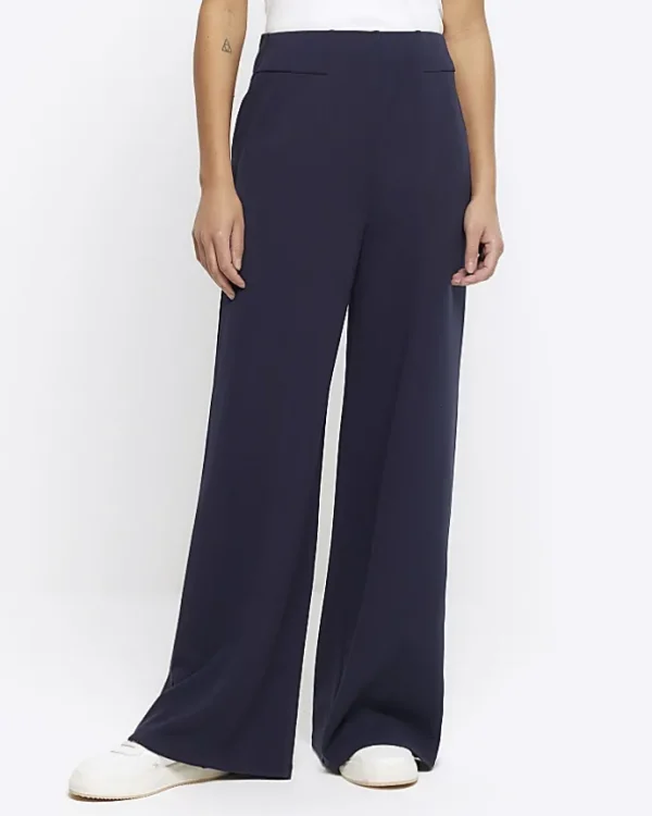 Navy Stitched Wide Leg Trousers