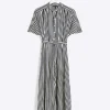 Navy stripe belted midi shirt dress