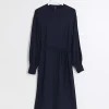 Navy tie waist sweatshirt midi dress