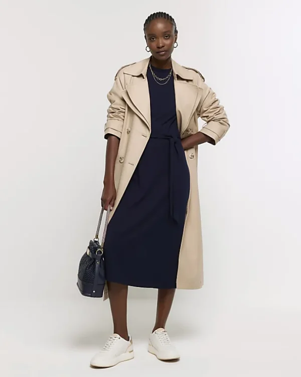 Navy tie waist sweatshirt midi dress