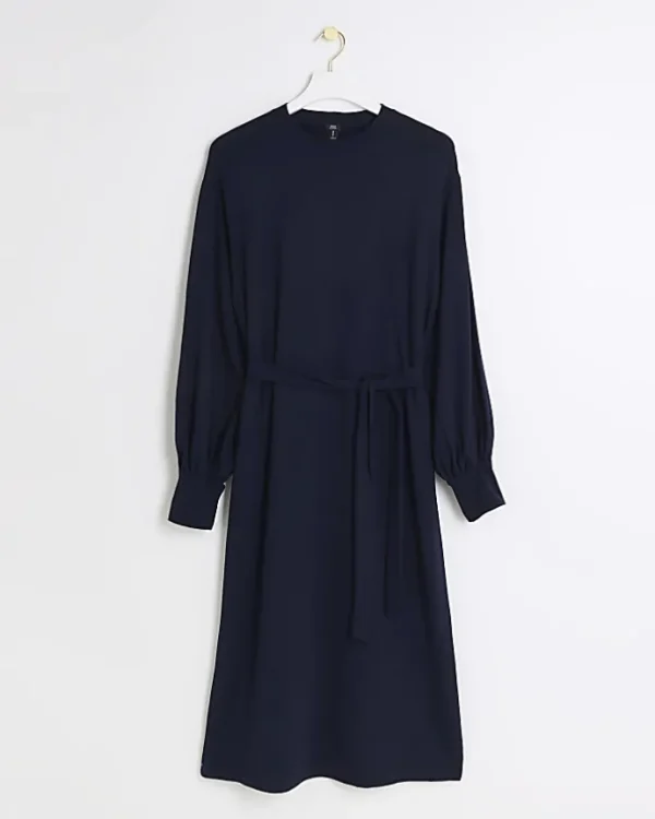 Navy tie waist sweatshirt midi dress