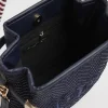 Navy weave embroidered bucket cross body bag