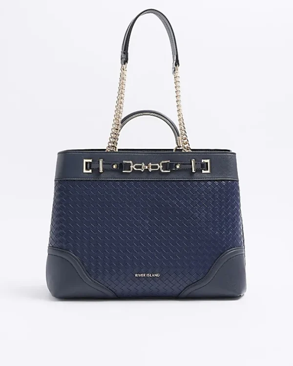 Navy woven chain tote bag