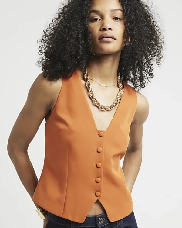 Orange Button Front Waistcoat