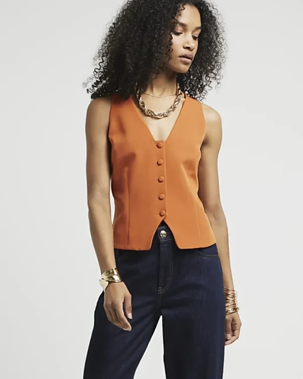 Orange Button Front Waistcoat