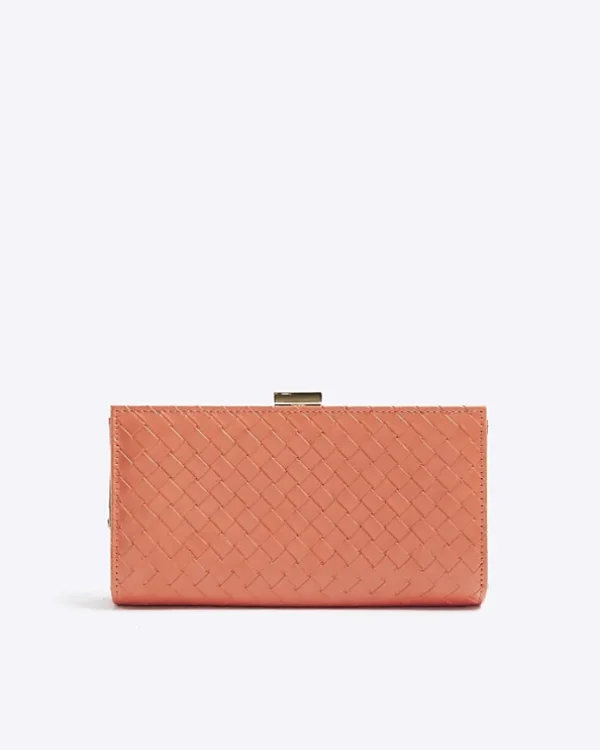 Orange embossed weave purse