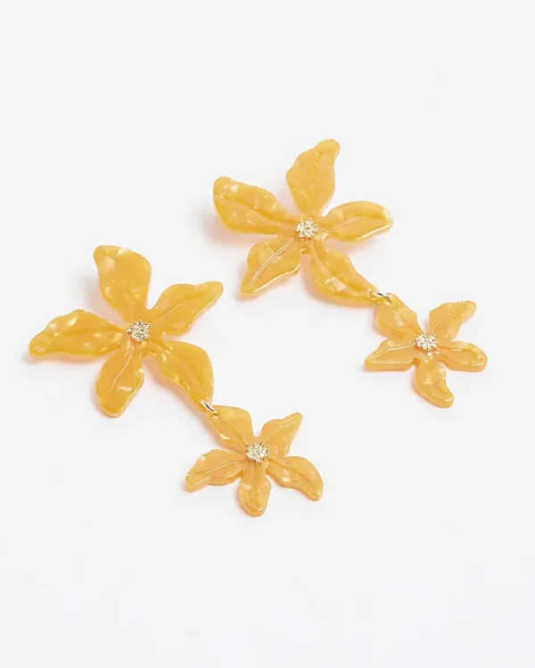 Orange Flower Drop Earrings