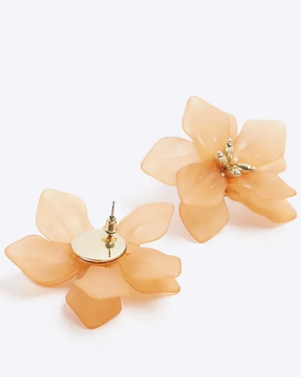 Orange Flower Stud Earrings