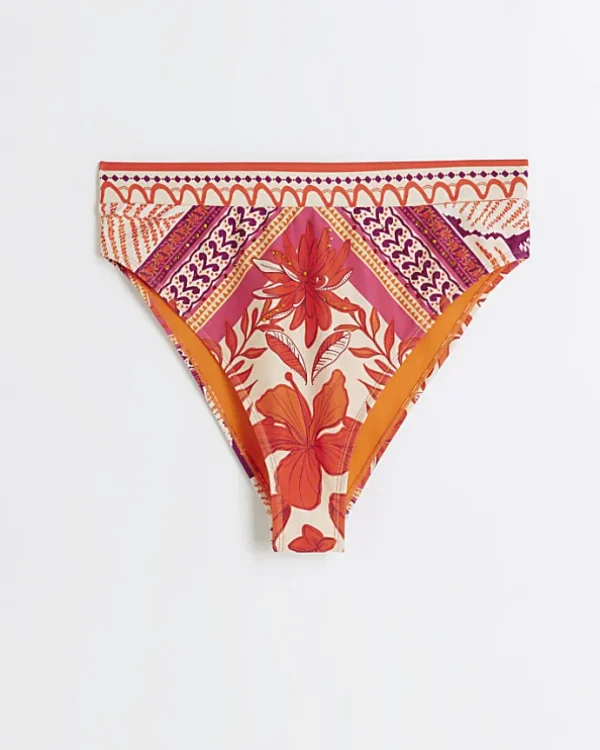 Orange high wasted scarf print bikini bottoms