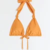 Orange knot triangle bikini top