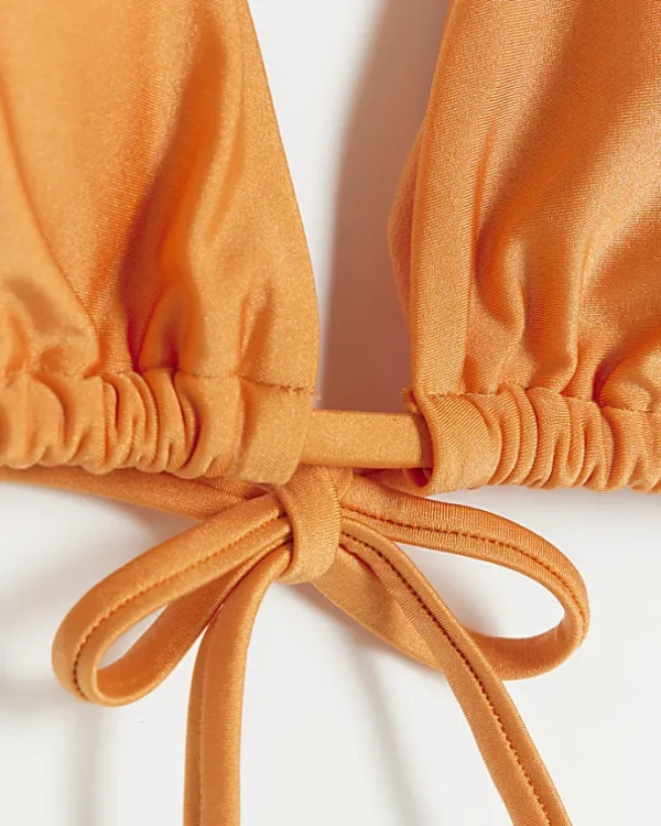 Orange knot triangle bikini top