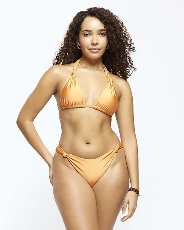 Orange low rise knot bikini bottoms