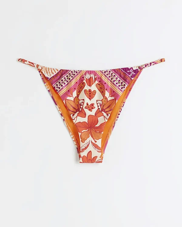 Orange scarf print high leg bikini bottoms