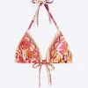 Orange scarf print triangle bikini top