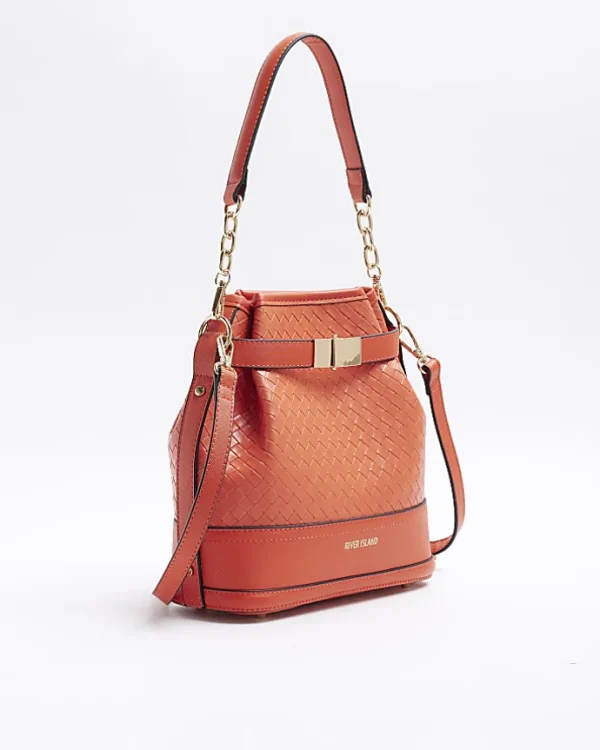 Orange weave bucket cross body bag