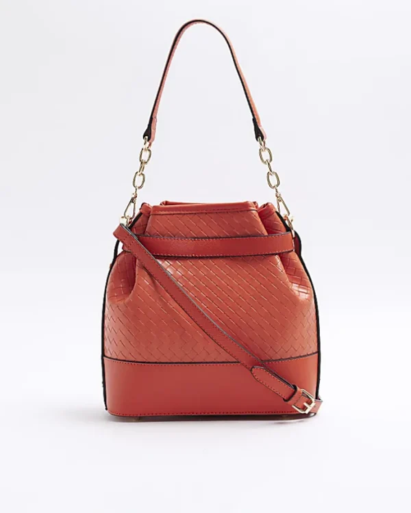 Orange weave bucket cross body bag