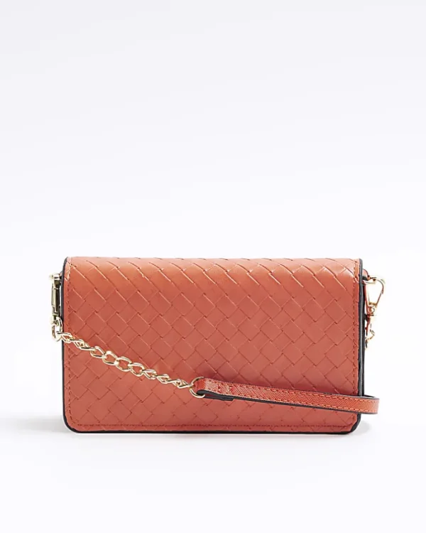 Orange weave cross body bag