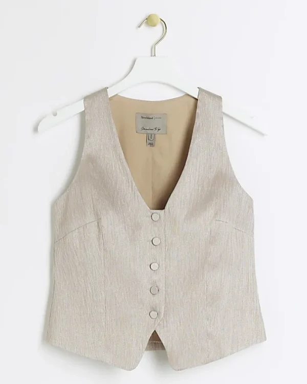 Petite beige button front waistcoat