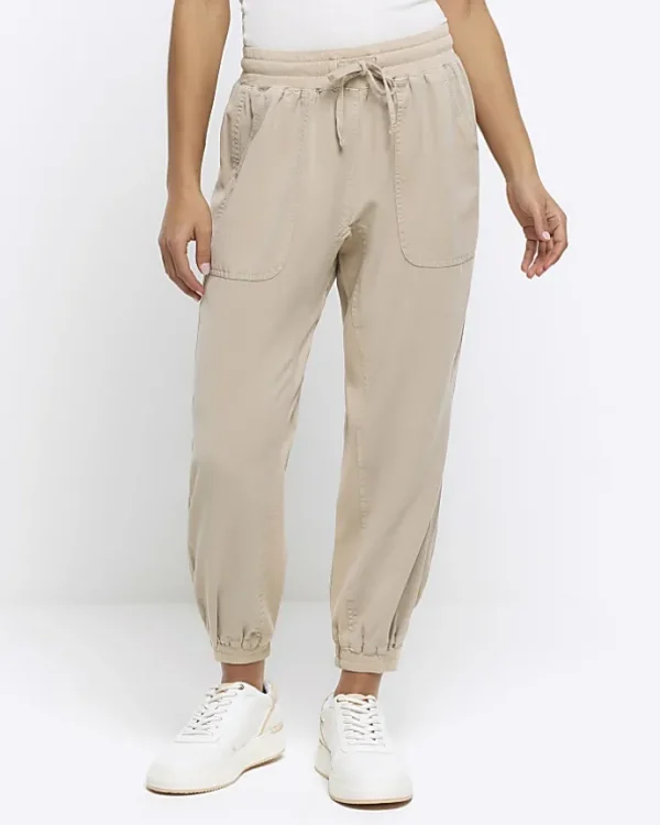 Petite beige lyocell elasticated joggers