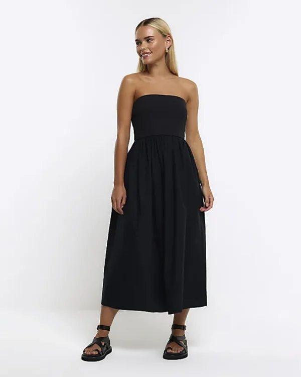 Petite black bandeau prom midi dress