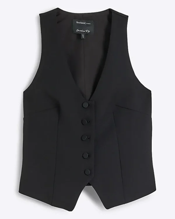 Petite black button front waistcoat