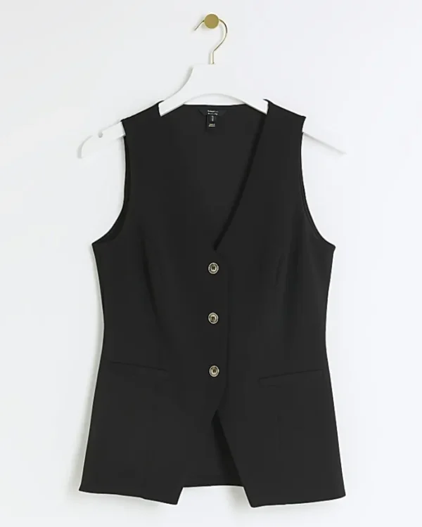 Petite black button up waistcoat