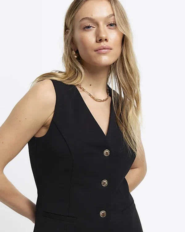 Petite black button up waistcoat