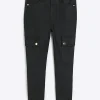 Petite black coated cargo skinny jeans