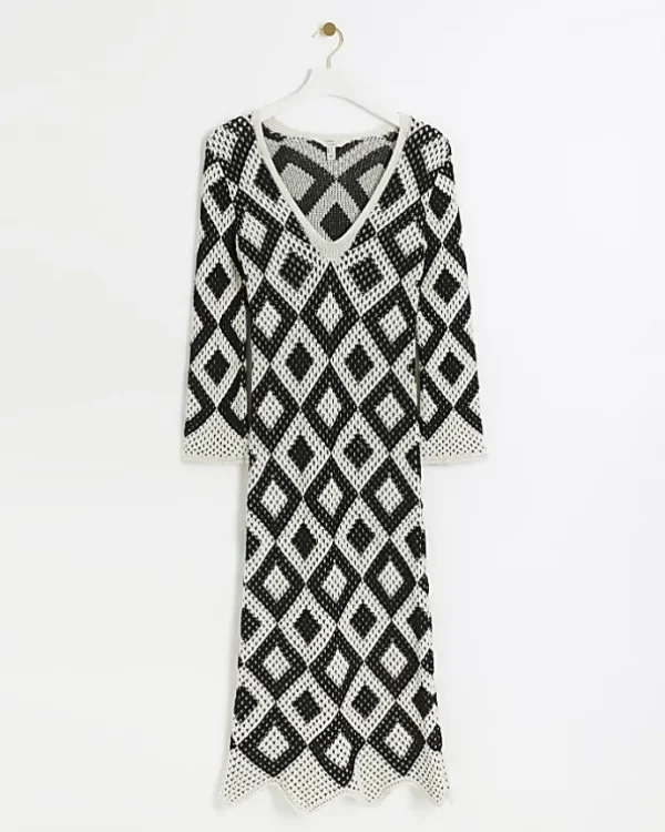 Petite black diamond stitch beach maxi dress