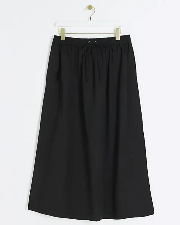 Petite black elasticated waist maxi skirt