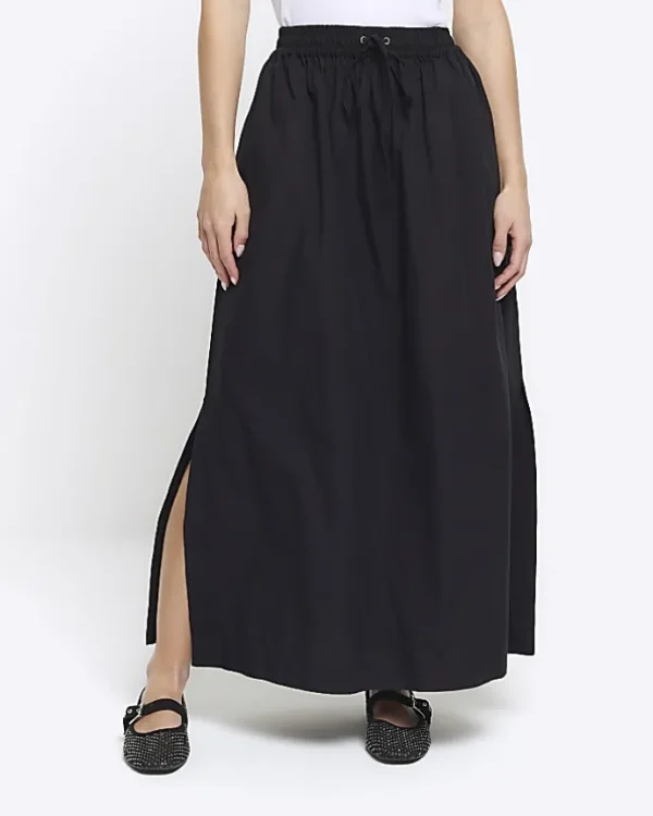 Petite black elasticated waist maxi skirt